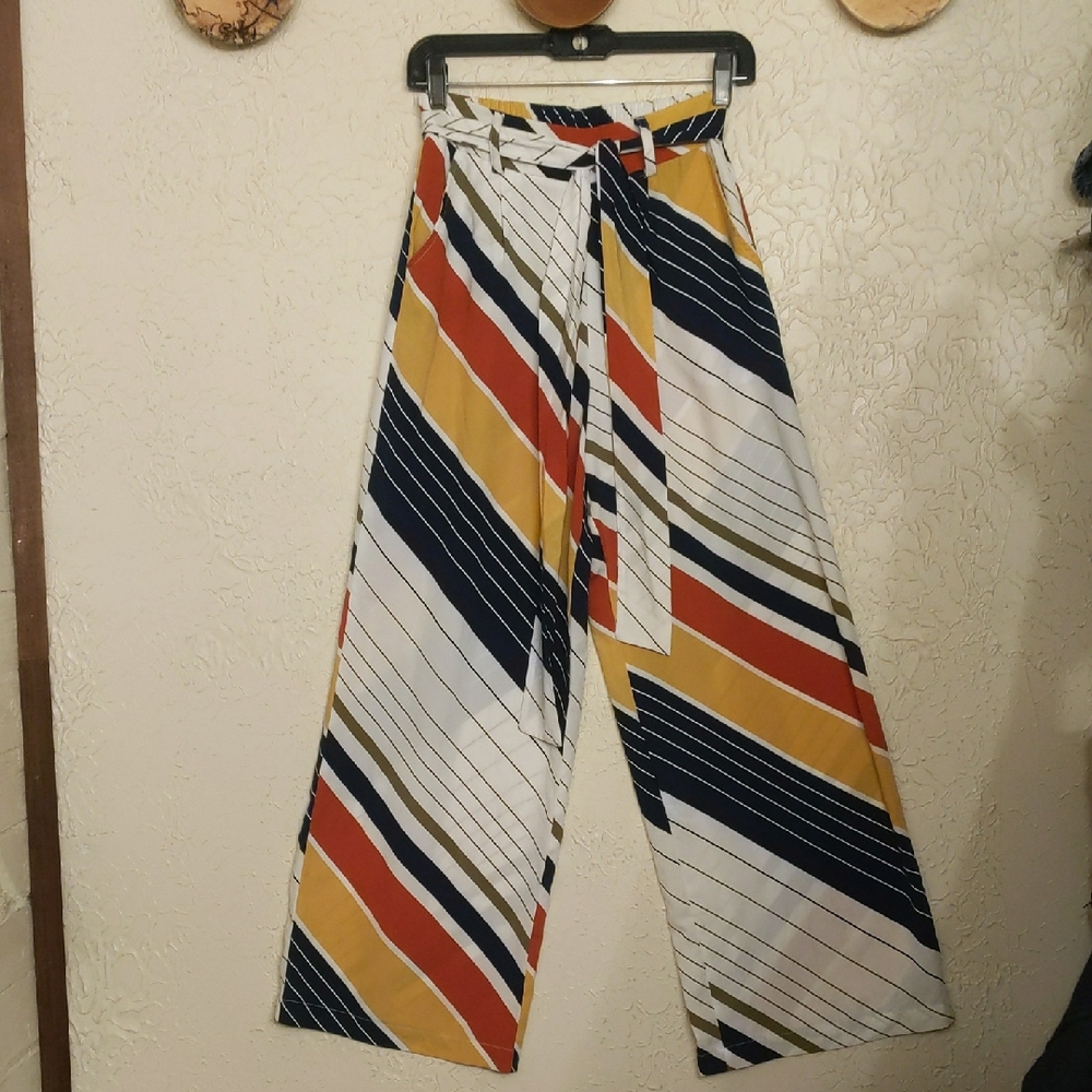 Multicolor Striped Wide-Leg Pants